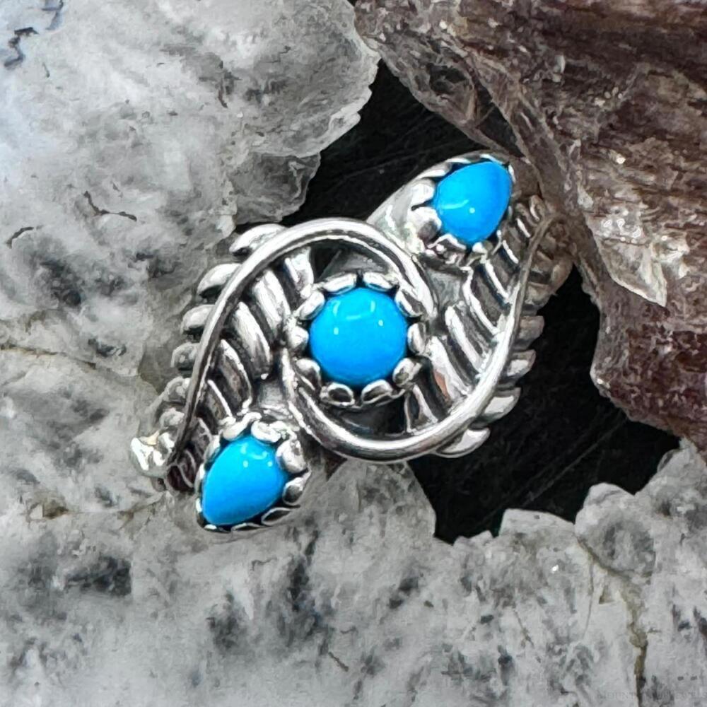Carolyn Pollack Sterling 3 Sleeping Beauty Turquoise Decorated Ring Size 8